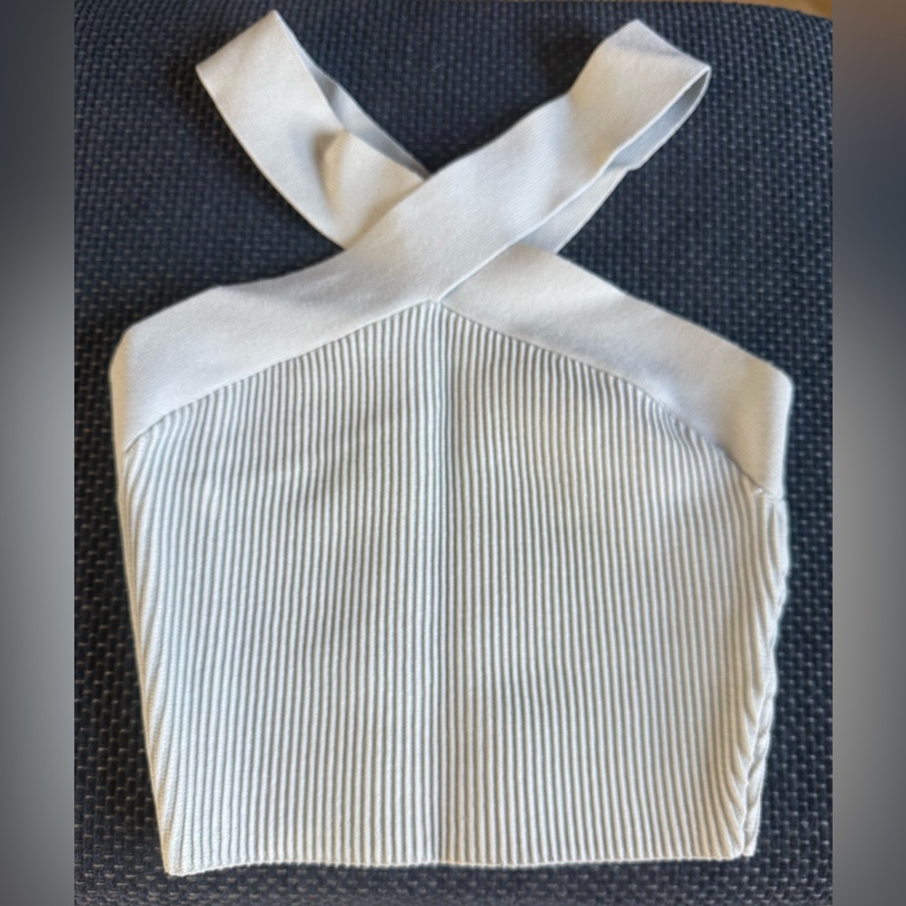 Babaton (Aritzia) Blue Ribbed Knit Halter Top
